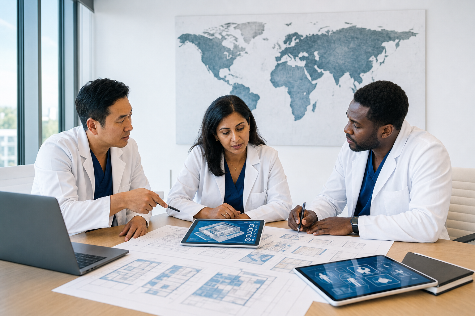 Strategic healthcare planning session with international partners