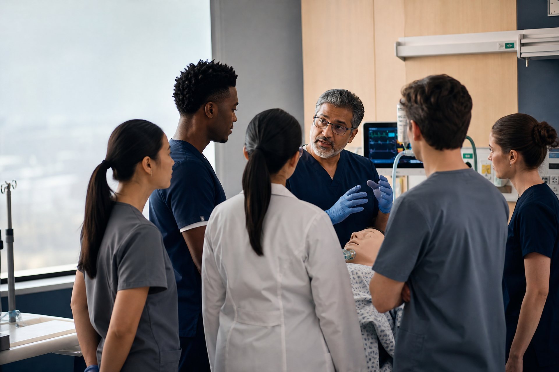 Healthcare professionals participating in a practical clinical training session